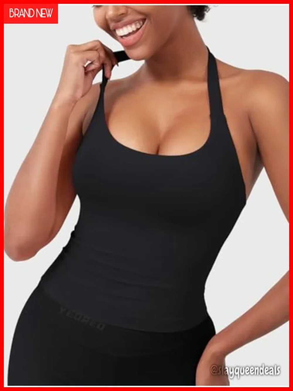 Halter Tank Top Longline Backless Built-in Bra Compression Crop Top for Gym